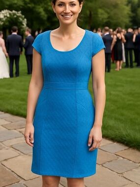 Adrianna Papell Bright Blue Cap-Sleeve Midi Sheath Textured Dress Size 14